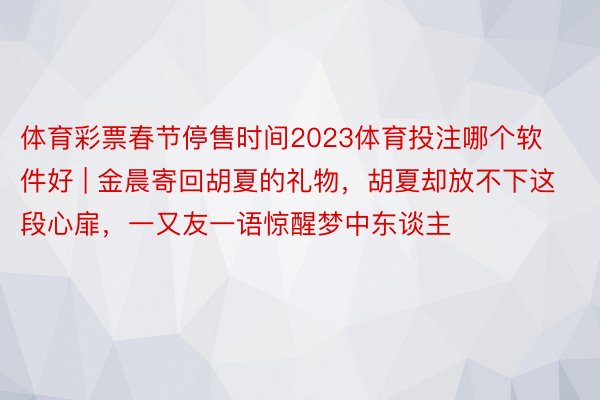 体育彩票春节停售时间2023体育投注哪个软件好 | 金晨寄回胡夏的礼物，胡夏却放不下这段心扉，一又友一语惊醒梦中东谈主