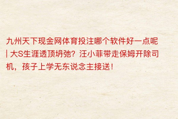 九州天下现金网体育投注哪个软件好一点呢 | 大S生涯透顶坍弛？汪小菲带走保姆开除司机，孩子上学无东说念主接送！