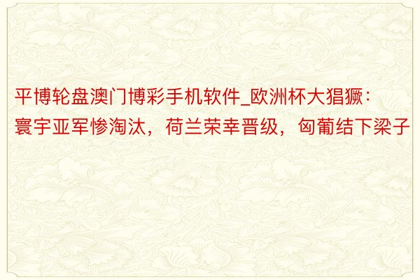 平博轮盘澳门博彩手机软件_欧洲杯大猖獗：寰宇亚军惨淘汰，荷兰荣幸晋级，匈葡结下梁子